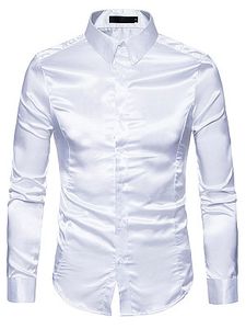 Men Sparkling Plain Turn Down Collar Shirts