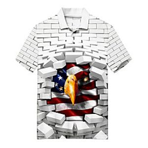 Men's Golf Shirt Tennis Shirt 3D Print Eagle Animal Button-Down Print Short Sleeve Casual Tops Casual Fashion Soft Breathable White / Sports miniinthebox
