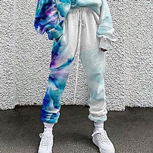 Women's Basic Soft Comfort Going out Gym Sweatpants Pants Color Block Graphic Prints Full Length Elastic Drawstring Design Print Dark Blue Light Blue Lightinthebox