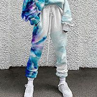 Women's Basic Soft Comfort Going out Gym Sweatpants Pants Color Block Graphic Prints Full Length Elastic Drawstring Design Print Dark Blue Light Blue Lightinthebox - thumbnail