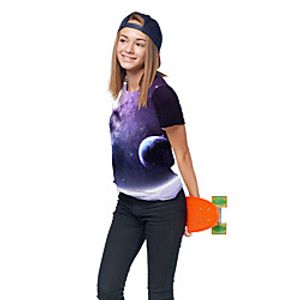 Kids Girls' T shirt Tee Short Sleeve 3D Print Galaxy Unisex Print Purple Children Tops Summer Active Daily Wear Halloween Regular Fit 3-12 Years miniinthebox