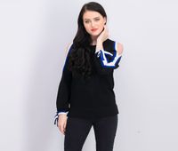 Womens Striped-Sleeve Cold-Shoulder Top  Black/Blue/White - thumbnail