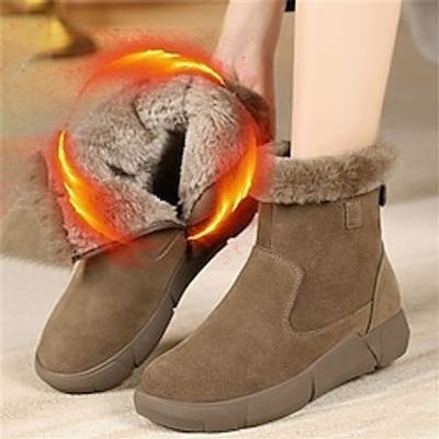 Women's Boots Cowboy Boots Plus Size Heel Boots Outdoor Work Daily Fleece Lined Booties Ankle Boots Platform Pointed Toe Elegant Plush Faux Fur Faux Suede Zipper Black Brown miniinthebox