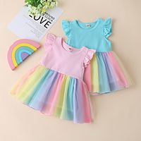 Kids Little Girls' Dress Solid Colored Sundress Mesh Blue Blushing Pink Above Knee Short Sleeve Sweet Dresses Regular Fit 3-10 Years miniinthebox - thumbnail