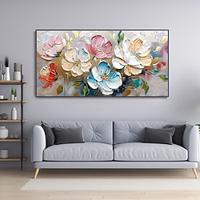 Abstract Blooming Flowers Canvas Oil Painting hand painted Cream Texture painting handmade Wall Art 3D Floral painting handmadse Landscape Boho Art Christmas Gift Spring Decor Lightinthebox