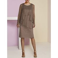 Sheath  Column Mother of the Bride Dress Wedding Guest Elegant Petite Scoop Neck Knee Length Chiffon Long Sleeve with Crystals Ruching 2023 Lightinthebox - thumbnail