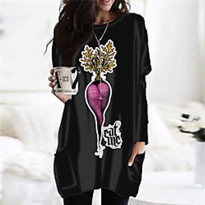Women's Shift Dress Short Mini Dress Purple Green Long Sleeve Print Letter Pocket Print Fall Winter Round Neck Casual 2021 S M L XL XXL 3XL Lightinthebox