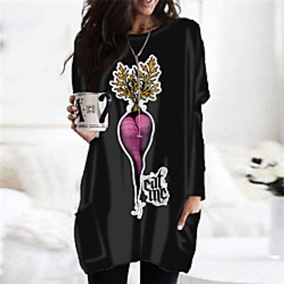 Women's Shift Dress Short Mini Dress Purple Green Long Sleeve Print Letter Pocket Print Fall Winter Round Neck Casual 2021 S M L XL XXL 3XL Lightinthebox