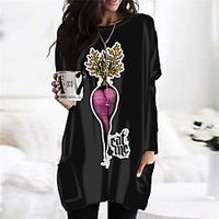 Women's Shift Dress Short Mini Dress Purple Green Long Sleeve Print Letter Pocket Print Fall Winter Round Neck Casual 2021 S M L XL XXL 3XL Lightinthebox - thumbnail