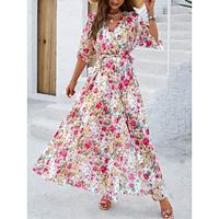 Women's Casual Dress Swing Dress Floral Print V Neck Long Dress Maxi Dress Stylish Daily Date 3/4 Length Sleeve Summer Lightinthebox