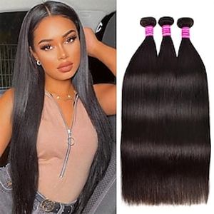 Straight Bundles Human Hair 20 22 24 Inch 100% Unprocessed Brazilian Virgin Hair Bundles Silk Straight Hair 3 Bundles Human Hair Weave Bundles Human Hair Extension Natural Black Lightinthebox
