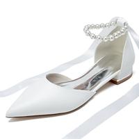 Women's Wedding Shoes Flats White Shoes Wedding Party Daily Wedding Flats Bridal Shoes Bridesmaid Shoes Imitation Pearl Ribbon Tie Flat Heel Pointed Toe Elegant Cute PU Lace-up White Beige Lightinthebox