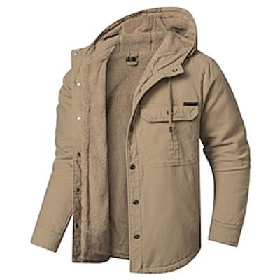 Men's Fleece Jacket Cargo Jacket Hoodie Jacket Outdoor Daily Wear Warm Pocket Fall Winter Plain Fashion Streetwear Hooded Regular Black Blue Green Khaki Coffee Jacket Lightinthebox