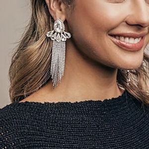 Women's Drop Earrings Tassel Fringe Precious Statement Imitation Diamond Earrings Jewelry Silver For Wedding Party Engagement 1 Pair Lightinthebox