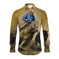 Horse Vintage western style Men's Shirt Daily Wear Going out Weekend Fall  Winter Turndown Long Sleeve Yellow Brown Khaki S M L Shirt Lightinthebox - thumbnail