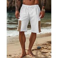 Men's Shorts Linen Shorts Summer Shorts Drawstring Straight Leg Solid Color Comfort Breathable Knee Length Casual Daily Linen Cotton Blend Vacation Fashion Black White Inelastic Lightinthebox