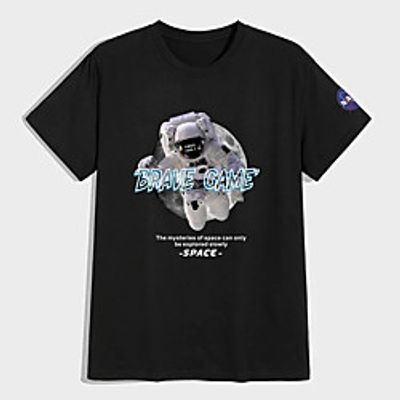 Men's Unisex Tees T shirt Hot Stamping Graphic Prints Astronaut Plus Size Print Short Sleeve Casual Tops 100% Cotton Basic Designer Big and Tall Black Lightinthebox