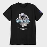 Men's Unisex Tees T shirt Hot Stamping Graphic Prints Astronaut Plus Size Print Short Sleeve Casual Tops 100% Cotton Basic Designer Big and Tall Black Lightinthebox - thumbnail