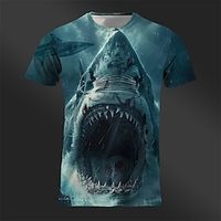 Graphic Animal Shark Daily Designer Retro Vintage Men's 3D Print T shirt Tee Sports Outdoor Holiday Going out T shirt Royal Blue Blue Brown Short Sleeve Crew Neck Shirt Spring  Summer Clothing Lightinthebox