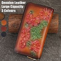 Women's Wallet Credit Card Holder Wallet Leather Shopping Daily Holiday Zipper Flower Embossed Large Capacity Durable Color Block Flower Brown Coffee Grey miniinthebox