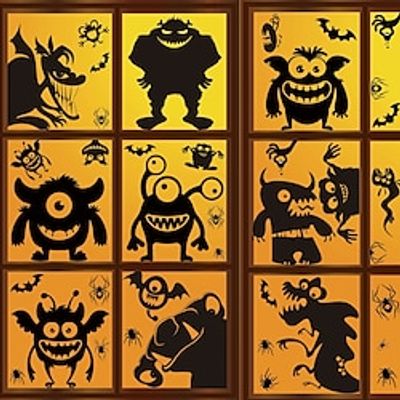 Halloween Window Clings 10 Sheets Window Stickers for Glass Windows Scary Black Monster with Small Bats Spiders Ghost Decals for Indoor Outdoor Halloween Party Decoration miniinthebox