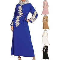 Women's Casual Dress Swing Dress Kaftan Dress Long Dress Maxi Dress Black White Pink Long Sleeve Flower Embroidered Winter Fall Spring Crew Neck Muslim Vacation 2023 S M L XL XXL miniinthebox - thumbnail