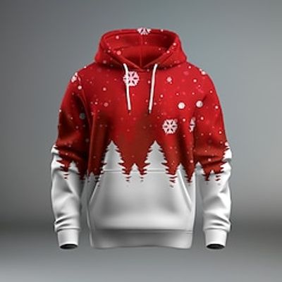 Christmas Tree Snowflake Christmas Pattern Fashion Daily Casual Men's 3D Print Hoodie Christmas Vacation Going out Hoodies Red Hooded Print Front Pocket Spring   Fall Designer Lightinthebox