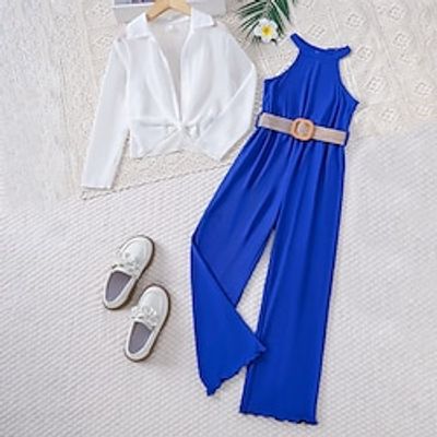 2 Pieces Kids Girls' Solid Color Button Pants Suit Set Long Sleeve Active School 7-13 Years Spring Blue Lightinthebox 2 Pieces Kids Girls' Solid Color Button Pants Suit Set Long Sleeve Active School 7-13 Years Spring Blue Lightinthebox