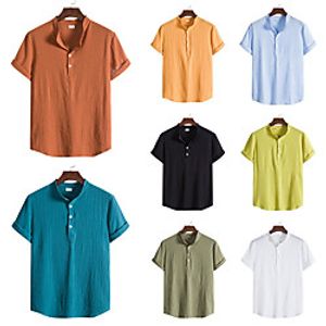 Men's Shirt Solid Color Button-Down Short Sleeve Casual Tops Casual Fashion Breathable Comfortable White Black Blue Lightinthebox