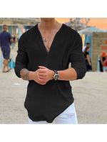 Casual Solid Color V-neck Long Sleeve T-shirt