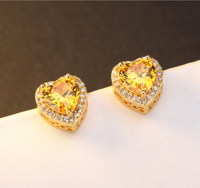 New Heart Shaped Citrine Stud Earrings Plated Inlaid Zircon Color Gem Jewelry Earrings Earrings