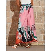 Chiffon Bell Bottom Palm Tree Tie Front Pants Lightinthebox