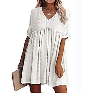 Women's Casual Dress Swing Dress Skater Dress Plain Pleated Loose V Neck Mini Dress Fashion Classic Home Daily Short Sleeve Loose Fit White Yellow Pink Summer Spring S M L XL 2XL Lightinthebox