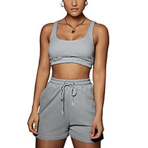 Women's Loungewear Sets Elastic Waistband Solid Color Cotton Sports Tank Top Shorts Round Neck Home Daily Wear Seamed Pocket Lightinthebox