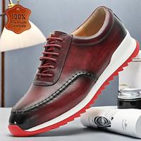 Men's Sneakers Formal Shoes Dress Shoes Leather Italian Full-Grain Cowhide Comfortable Slip Resistant Lace-up Red Brown Lightinthebox