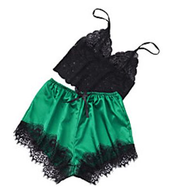 Women's Breathable Gift Pajamas Sets Home Daily Bed Lace Basic Elastic Waist Pure Color Imitated Silk Satin Strap Top Shorts Spring Summer Sleeveless Short Pant Lightinthebox