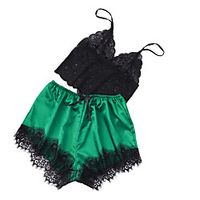 Women's Breathable Gift Pajamas Sets Home Daily Bed Lace Basic Elastic Waist Pure Color Imitated Silk Satin Strap Top Shorts Spring Summer Sleeveless Short Pant Lightinthebox - thumbnail