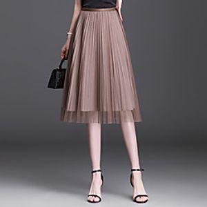 Women's Going out Weekend Elegant Streetwear Skirts Solid Colored Layered Pleated Camel Black miniinthebox