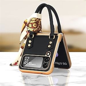 Phone Case For Samsung Galaxy Back Cover Z Flip 5 Z Flip 4 Z Flip 3 Portable Fashion Full Body Protective Solid Colored PC PU Leather miniinthebox