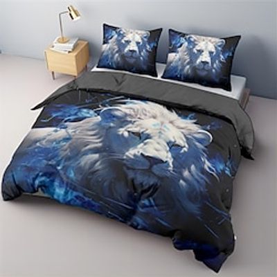 Lion Duvet Cover Set Bedding Set, 3 Pieces Comforter Cover Soft Microfiber Festival Bedding Gifts Decoration For Home With Quilt Art Lightinthebox