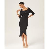 Cotton Ribbed Knit Tulip Hem Cinched Dress