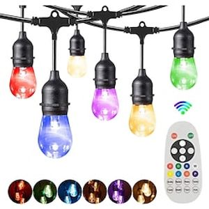 Globe String Lights 15m 15LEDs Outdoor RGB Color Changing 0.5W S14 Edison Shatterproof Plastic Bulbs IP65 Waterproof with Remote Control Suitable for Yard Porch Cafe Backyard Garden miniinthebox