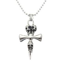 Silver Cross Skull Pendant Ball Chain Necklace
