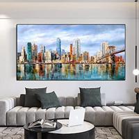 Hand painted New York City Painting On Canvas handmade Manhattan City Painting Abstract Painting Cityscape City Skyline Painting for Living Room Wall Art America bridge painting Lightinthebox