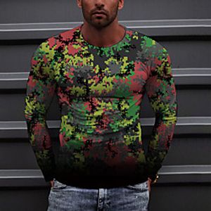 Men's T shirt 3D Print Graphic Prints Camo / Camouflage Crew Neck Street Casual Print Long Sleeve Tops Casual Classic Sports Green miniinthebox