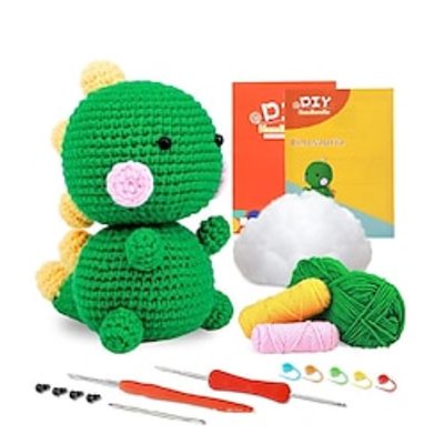 Crochet Kit for Beginners, Beginner Crochet Starter Kit with Step-by-Step Video Tutorials, Beginner Crochet Kit for Adults Kids, Knitting Kit for BeginnersWoven Green Dinosaur Crochet Material Wrapped with Wool Thread and Hooked Doll Handmade DIY Lightinthebox