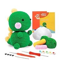 Crochet Kit for Beginners, Beginner Crochet Starter Kit with Step-by-Step Video Tutorials, Beginner Crochet Kit for Adults Kids, Knitting Kit for BeginnersWoven Green Dinosaur Crochet Material Wrapped with Wool Thread and Hooked Doll Handmade DIY Lightinthebox - thumbnail