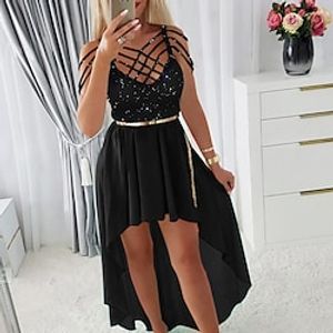 Women's Party Dress Black Dress Long Dress Maxi Dress Black Sleeveless Pure Color Lace up Winter Fall Autumn V Neck Fashion Party 2022 M L XL miniinthebox