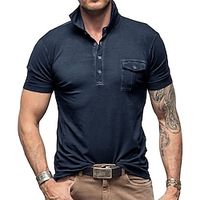 Men's Golf Shirt Golf Polo Work Casual Lapel Short Sleeve Basic Modern Plain Button Front Pocket Spring Summer Regular Fit Wine Black White Royal Blue Dark Blue Dark Gray Golf Shirt Lightinthebox