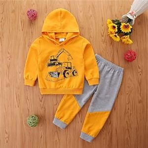 2 Pieces Toddler Boys Hoodie  Pants Outfit Car Long Sleeve V Neck Set School Fashion Daily Spring Fall 3-7 Years Yellow Lightinthebox